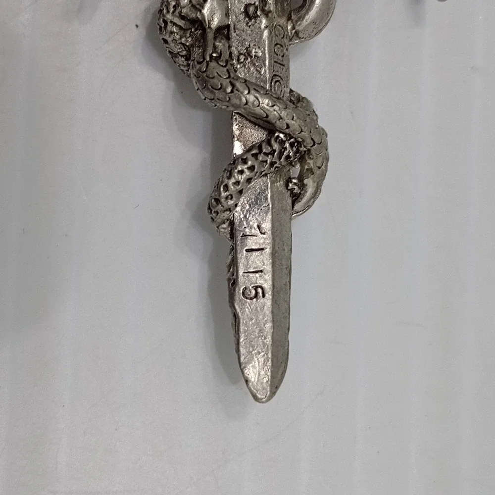 CCI Dragon Sword Pendant Necklace Gothic Fantasy Silver Tone 2 1/2 Inch